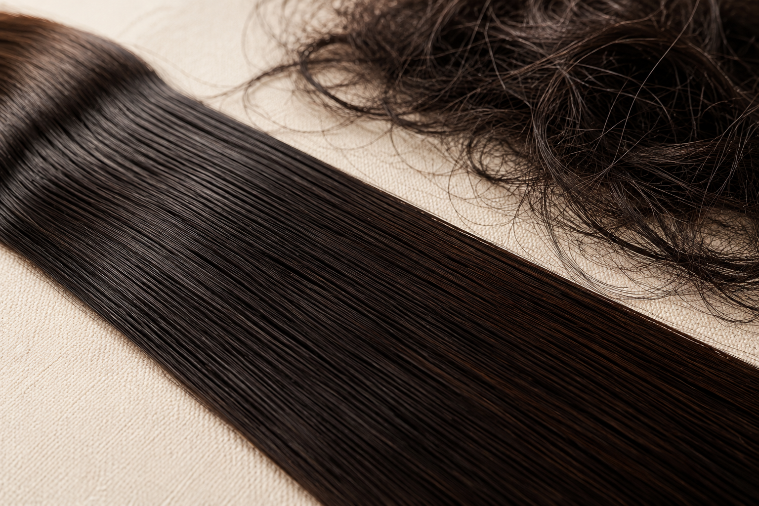 Aligned human hair cuticles showing smooth strands flowing in the same direction Aligned human hair cuticles showing smooth strands flowing in the same direction