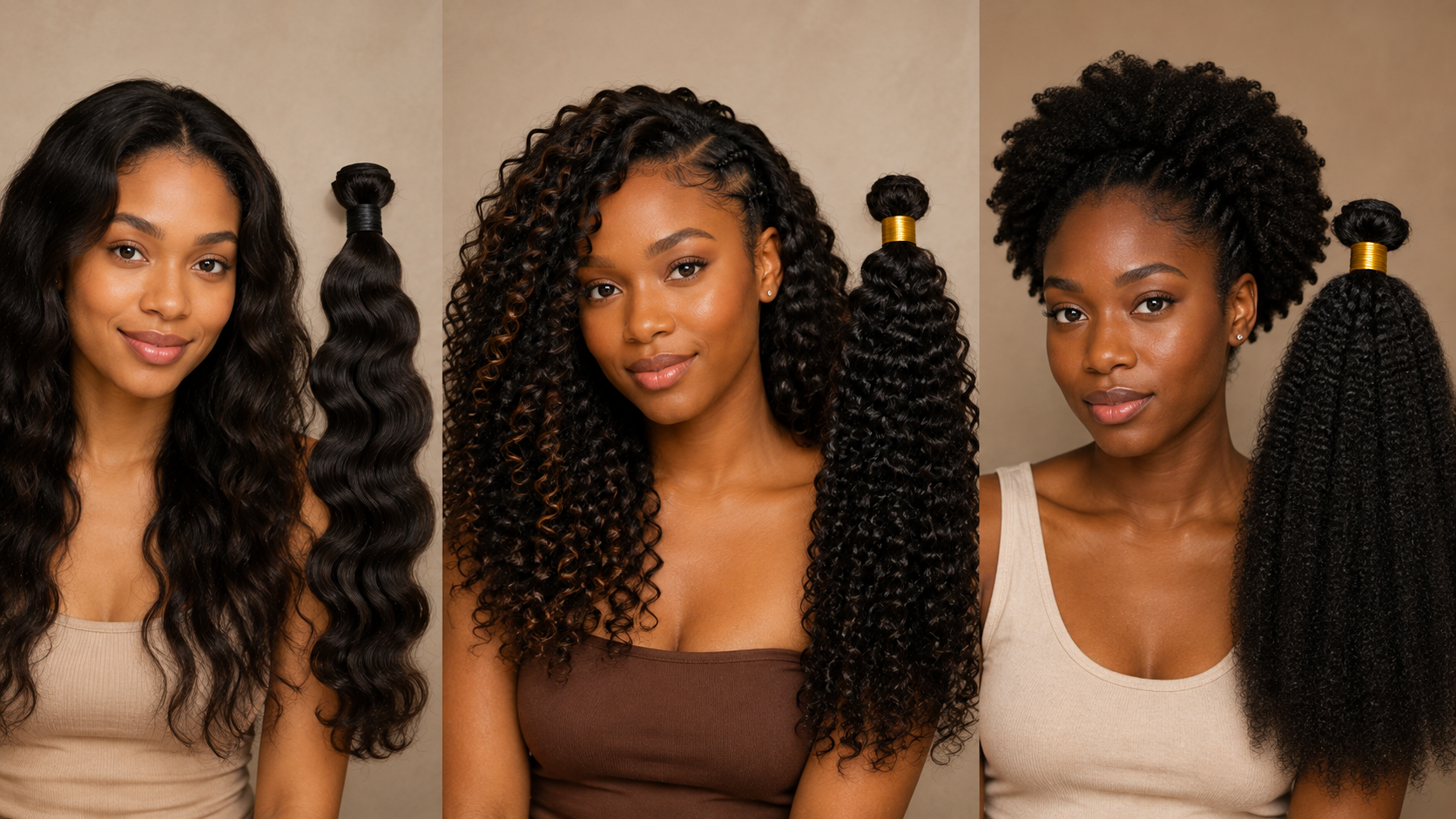 Braiding hair textures matched with Type 2, Type 3, and Type 4 natural hair