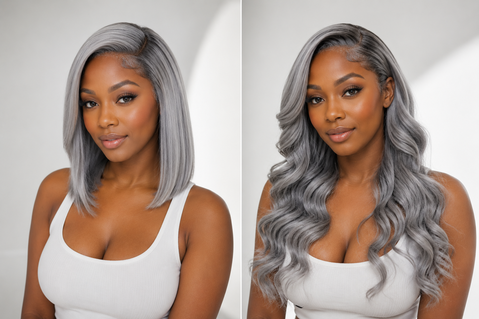 Comparison of gray human hair wig and gray weave hairstyle