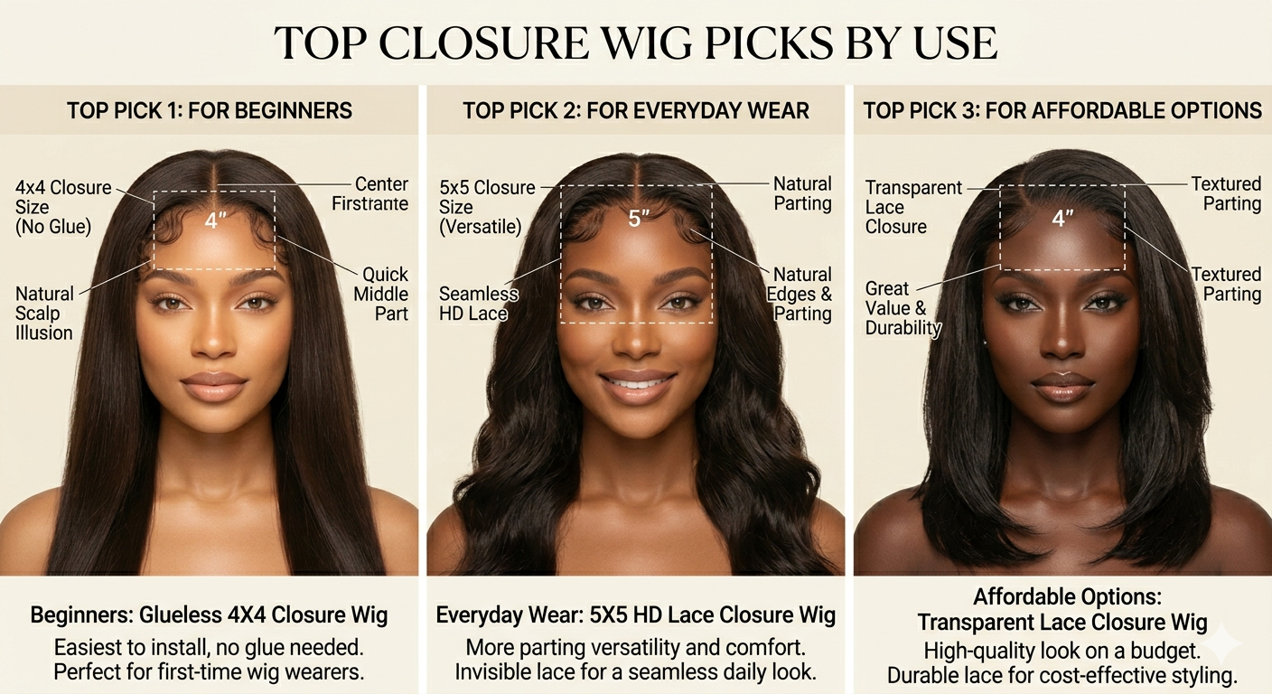 Top closure wig picks for beginners everyday wear and affordable options